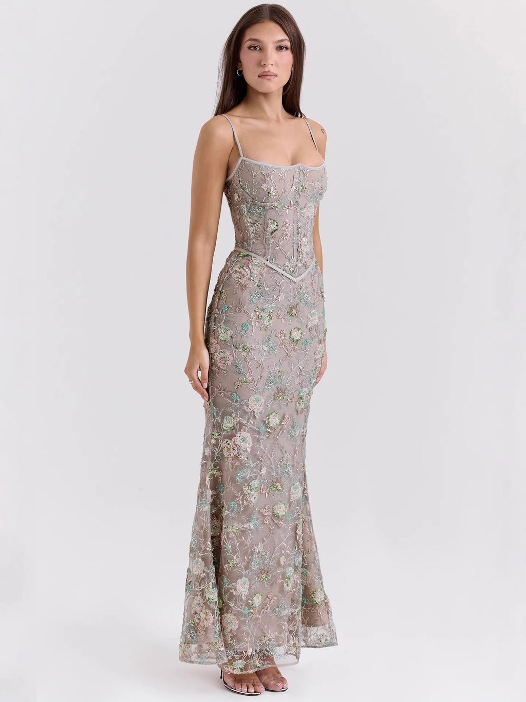Robe Longue Bustier Dos Nu Fleurie, Preencess