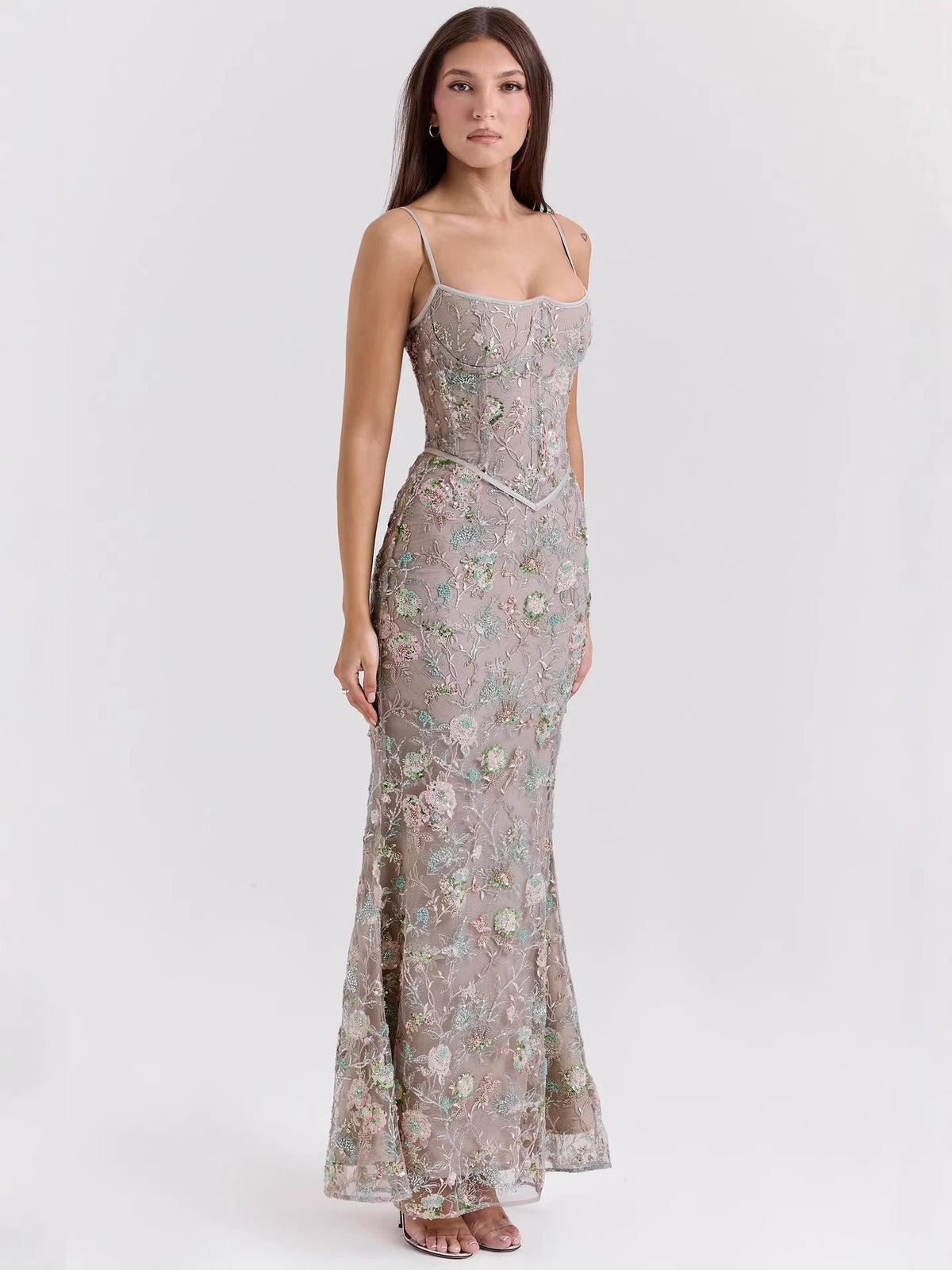 Robe Longue Bustier Dos Nu Fleurie, Preencess