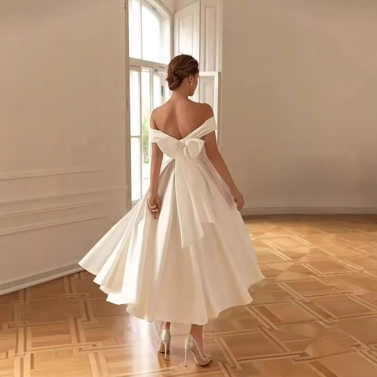 Robe de mariée épaules dénudées à nœud