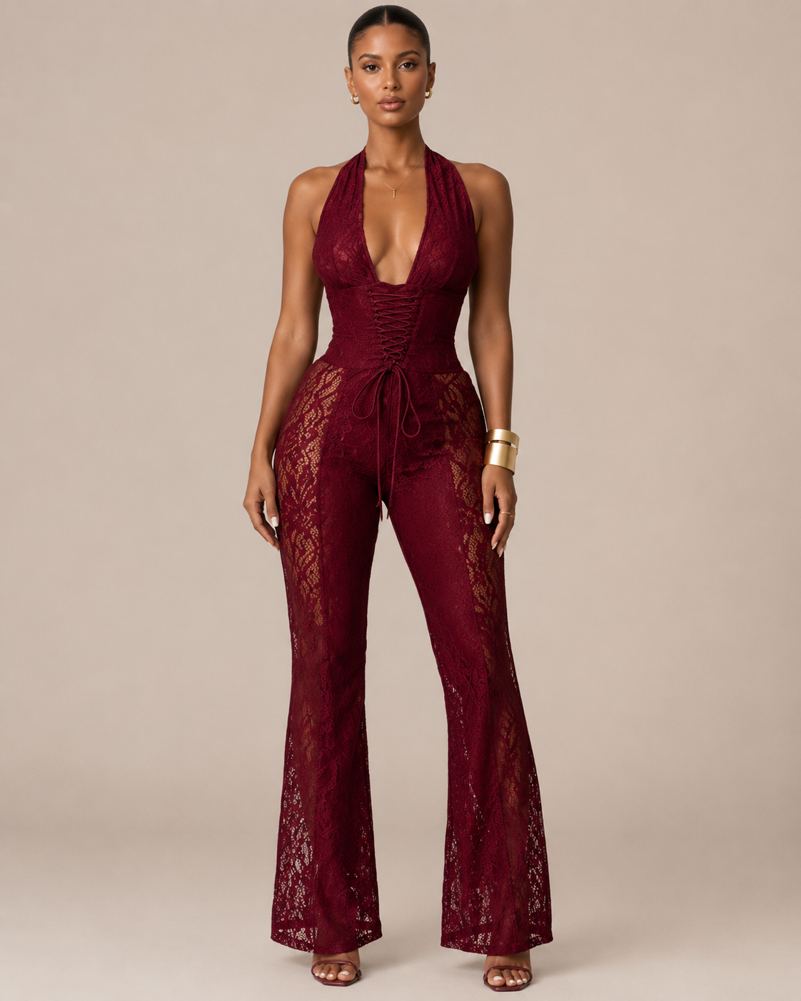 Combinaison pantalon en dentelle taille haute, Preencess