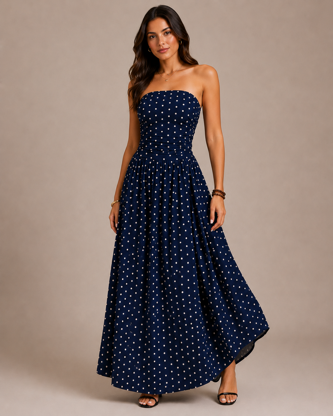 Robe Longue à Pois Col Montant Sans Manches, Preencess