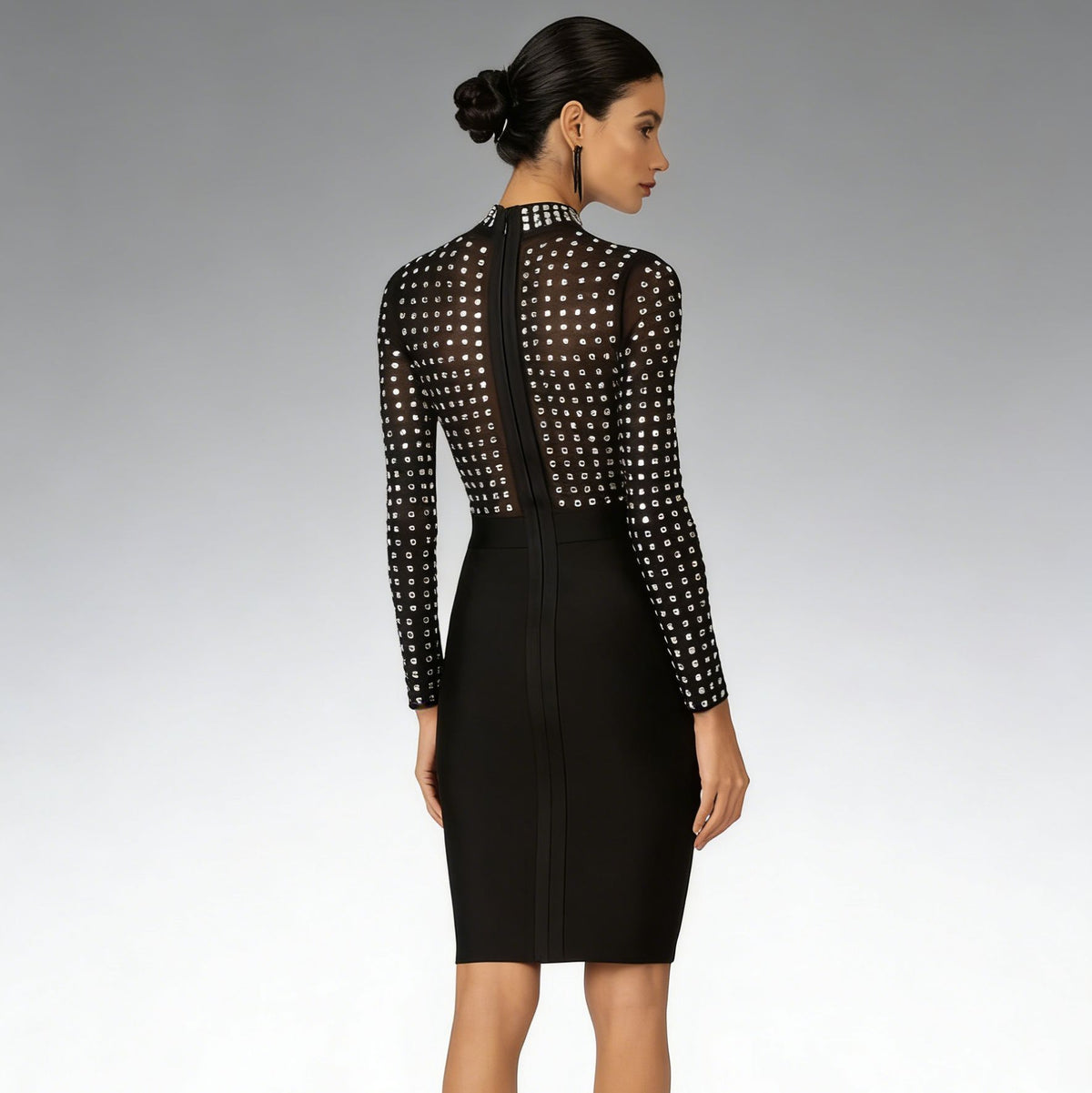 Robe bandage moulante noire à strass