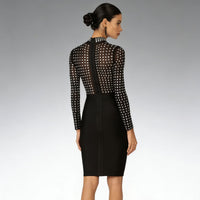Robe bandage moulante noire à strass