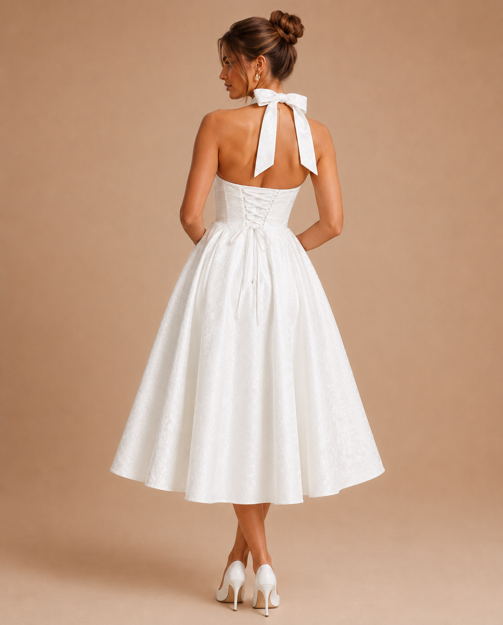 Robe Midi de Soirée en Jacquard Col Licou, Preencess