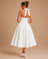 Robe Midi de Soirée en Jacquard Col Licou, Preencess
