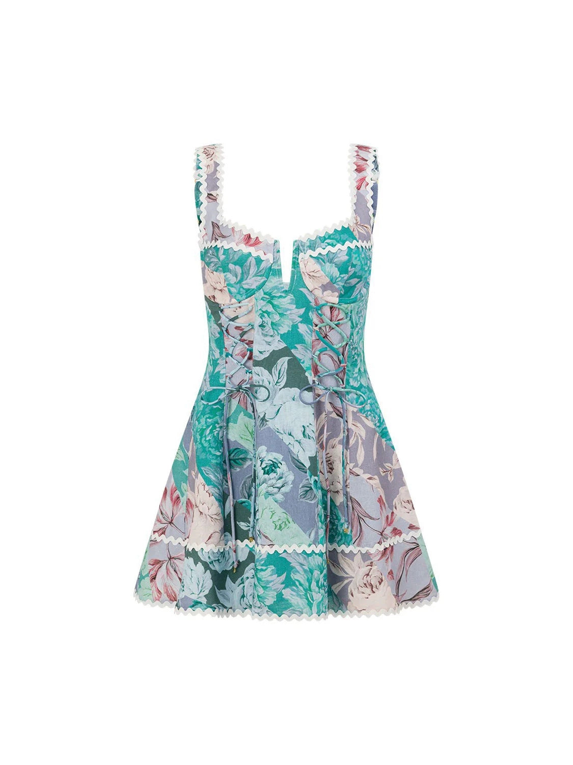Robe Mini Fleurie en Lin à Fines Bretelles, Preencess