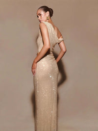 Robe sirène à strass épaules dénudées