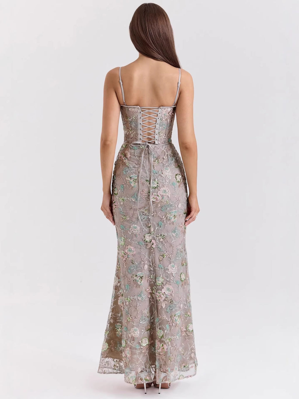 Robe Longue Bustier Dos Nu Fleurie, Preencess