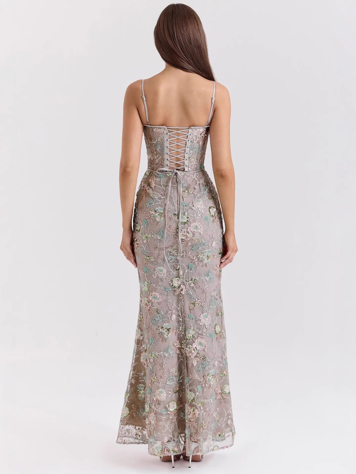 Robe Longue Bustier Dos Nu Fleurie, Preencess