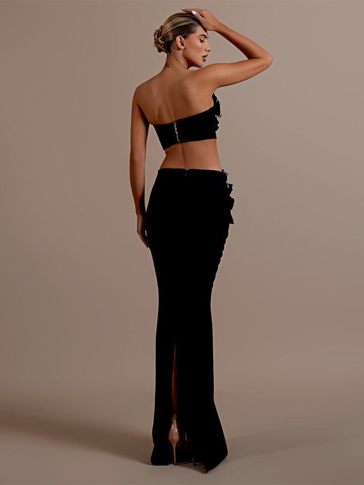 Ensemble bustier à strass et jupe longue moulante