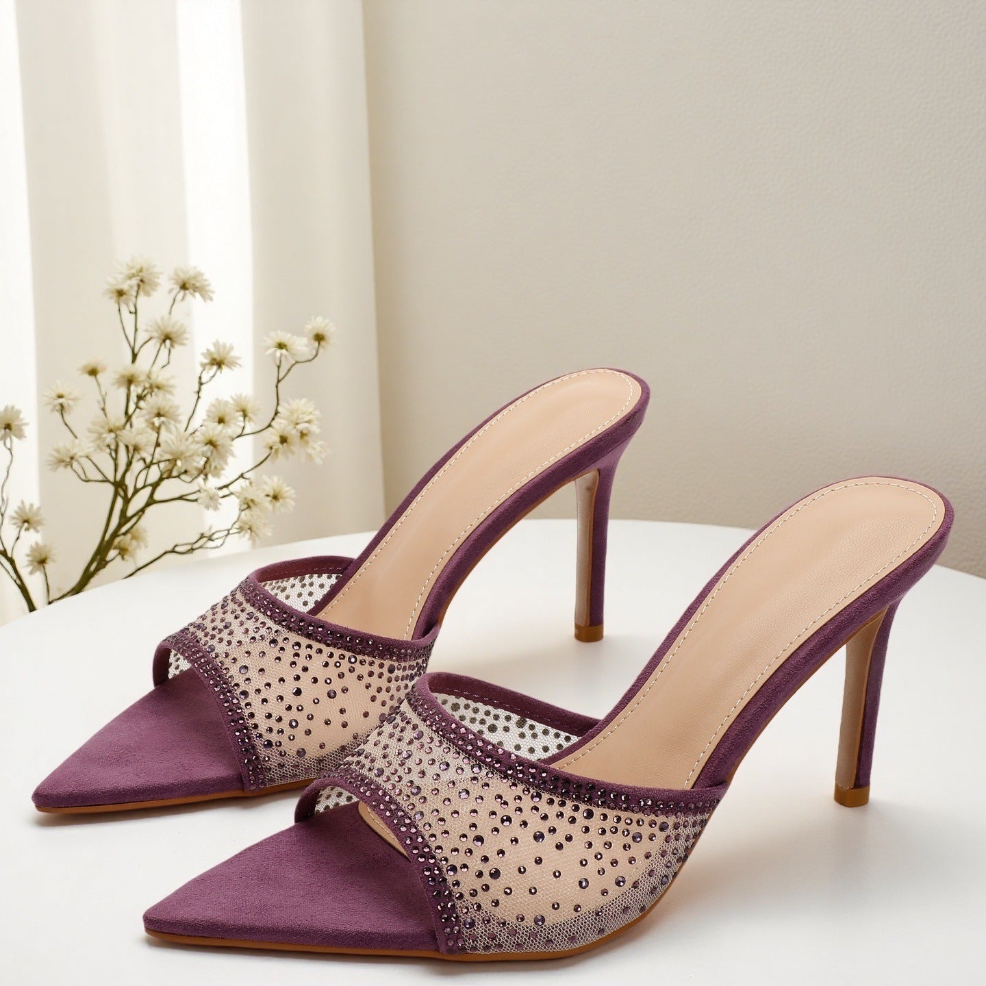 Sandales à talons strass bout pointu
