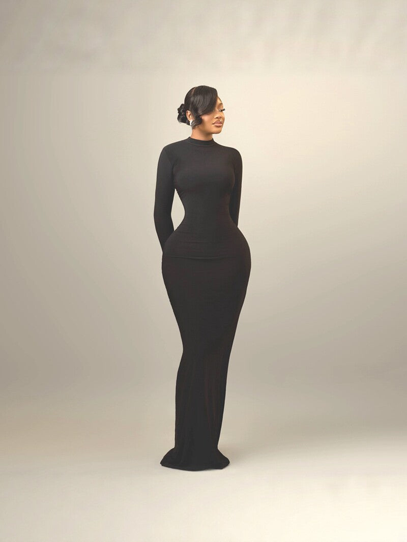 Robe Longue Moulante Dos Nu Col Montant