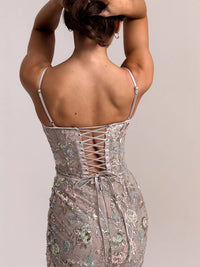 Robe Longue Bustier Dos Nu Fleurie, Preencess