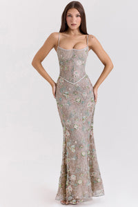 Robe Longue Bustier Dos Nu Fleurie, Preencess