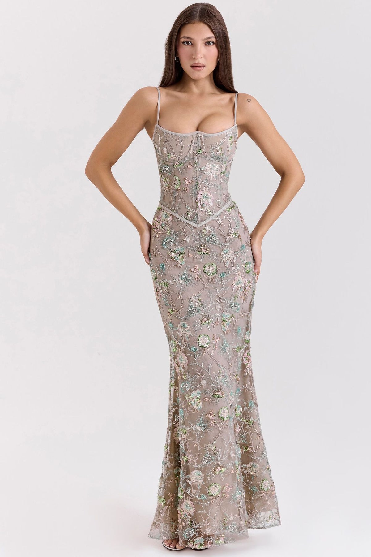 Robe Longue Bustier Dos Nu Fleurie, Preencess