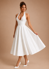 Robe Midi de Soirée en Jacquard Col Licou, Preencess