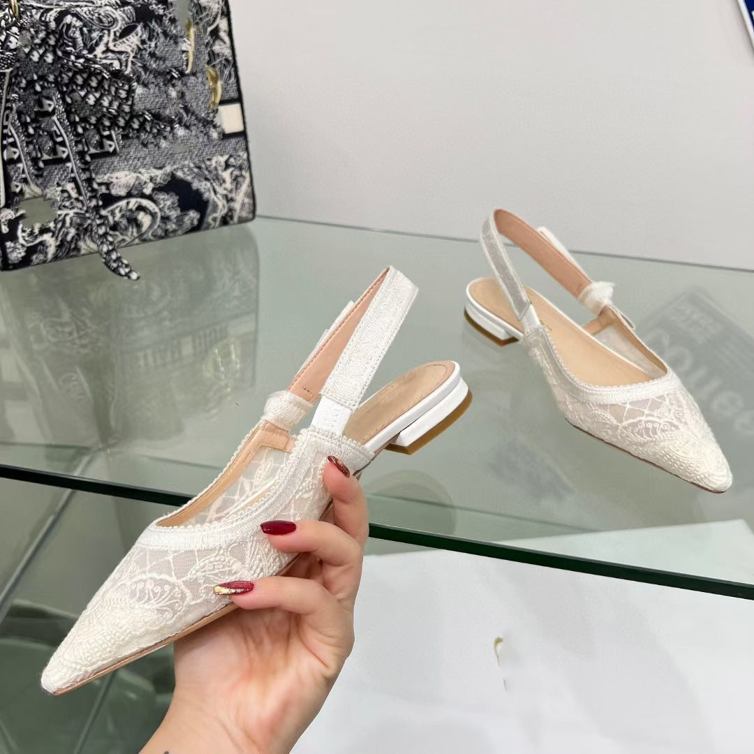 Lace Mesh Pointed Heeled Women Sandals