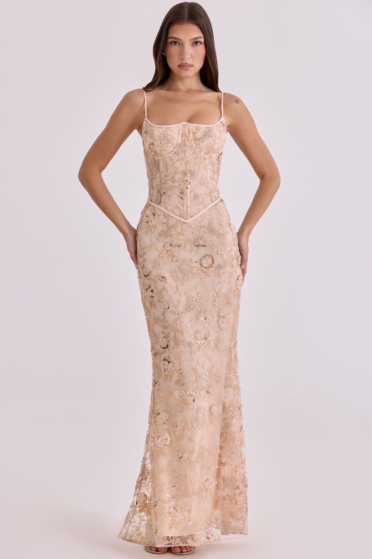 Robe Longue Bustier Dos Nu Fleurie, Preencess