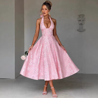 Robe de soirée longue en jacquard col licou