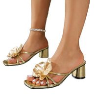 Floral Square Toe Thick Heel Women Sandals