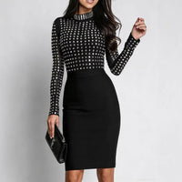 Robe bandage moulante noire à strass