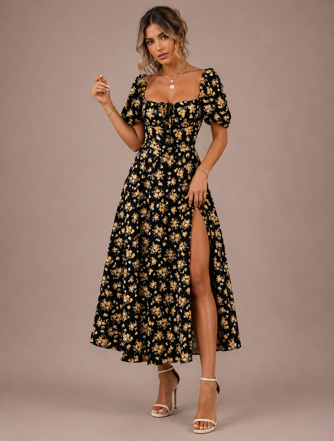 Robe Midi à Fines Bretelles Bicolore, Preencess