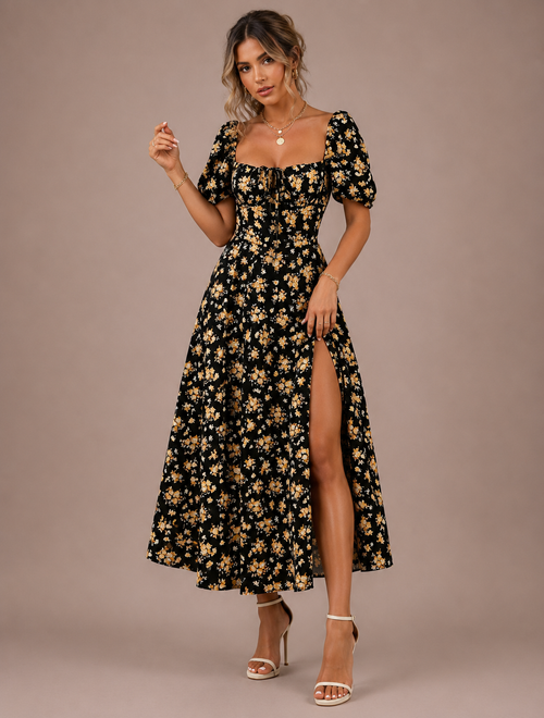 Robe Midi à Fines Bretelles Bicolore, Preencess
