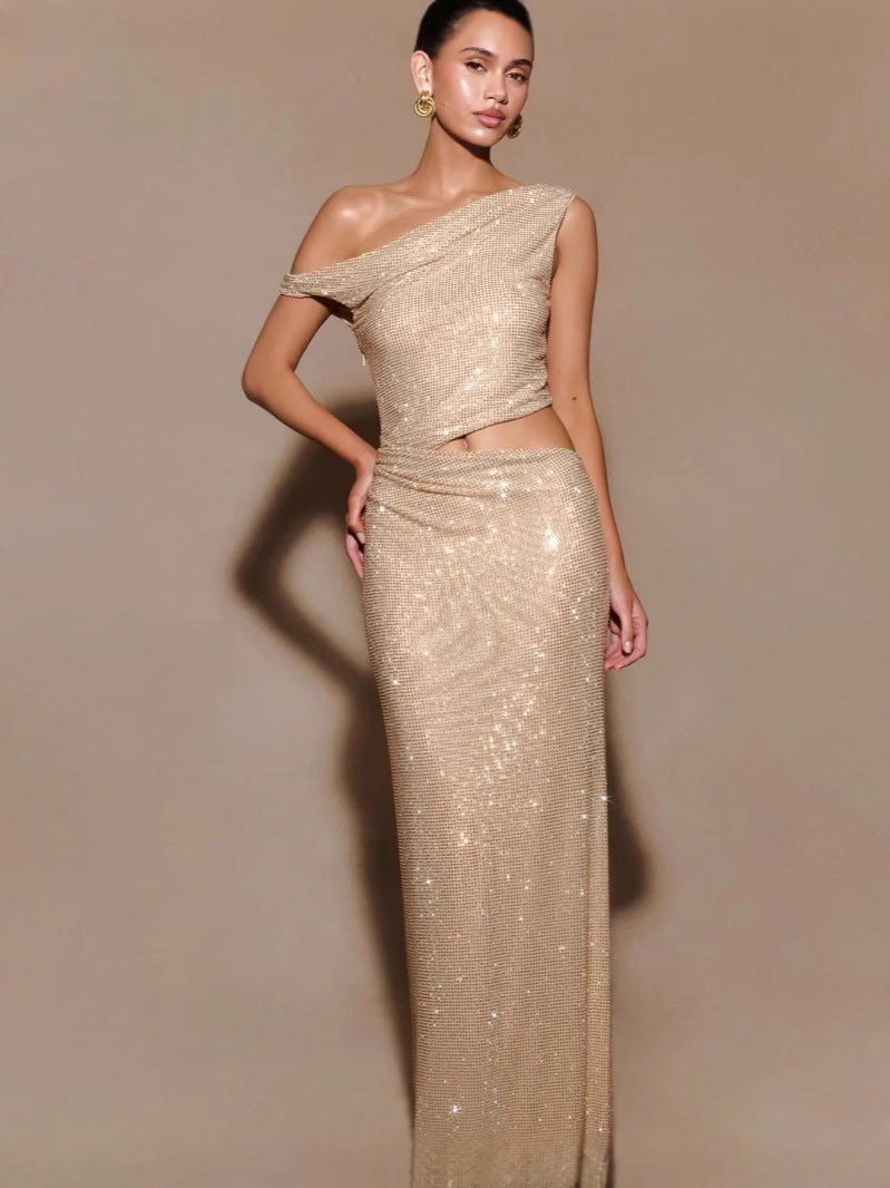 Robe sirène à strass épaules dénudées, Preencess