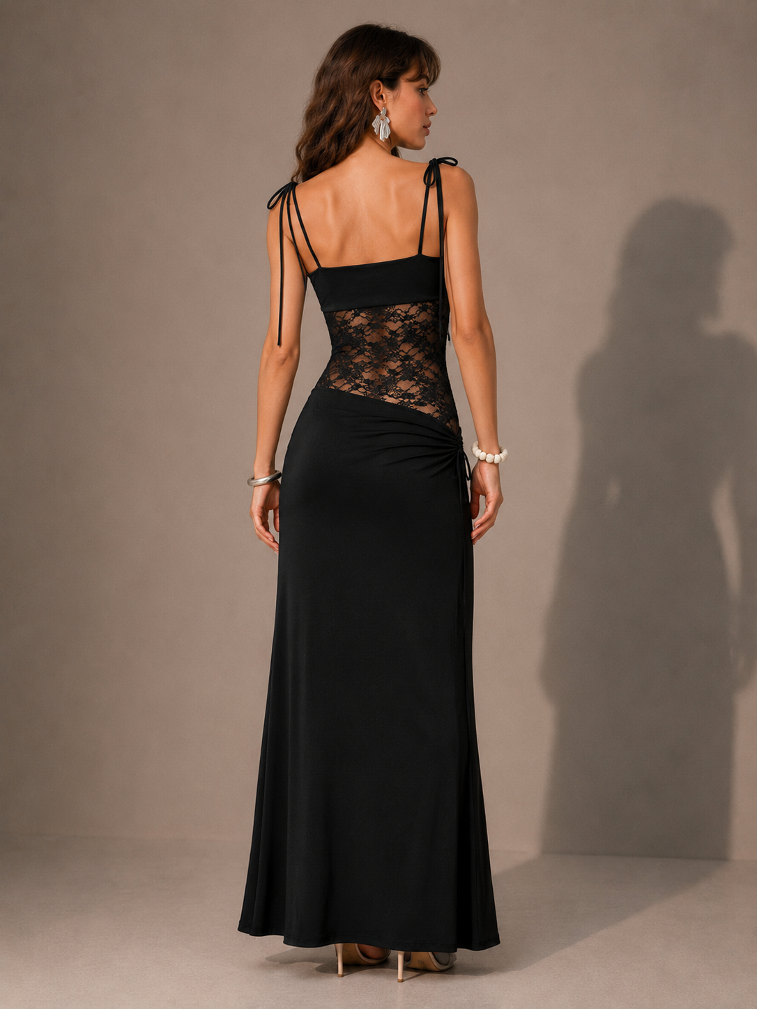 Robe Longue à Bretelles en Dentelle Unie, Preencess