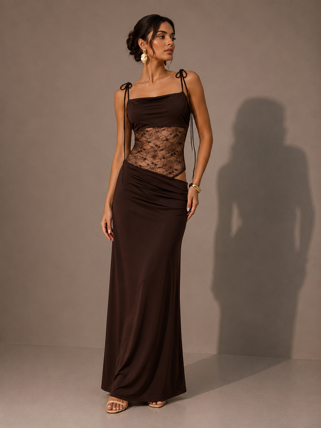 Robe Longue à Bretelles en Dentelle Unie, Preencess