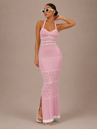 Robe Longue en Maille Rayée Épaules Dénudées, Preencess