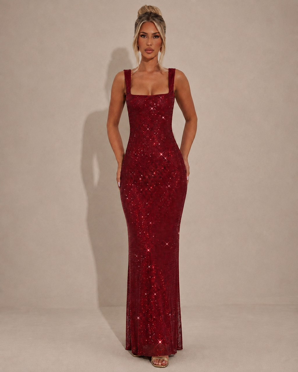 Robe Longue Moulante à Sequins et Strass Une Épaule, Preencess