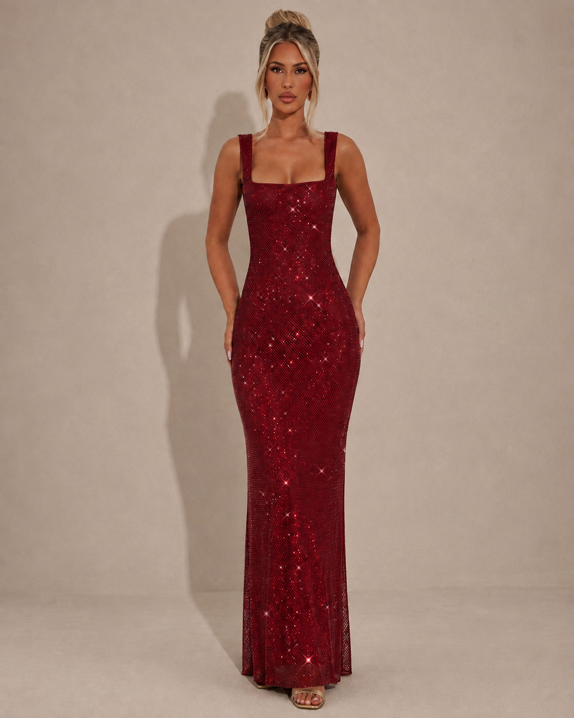 Robe Longue Moulante à Sequins et Strass Une Épaule, Preencess
