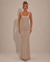 Robe Longue Moulante à Sequins et Strass Une Épaule, Preencess