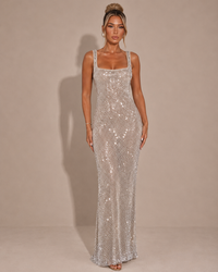 Robe Longue Moulante à Sequins et Strass Une Épaule, Preencess