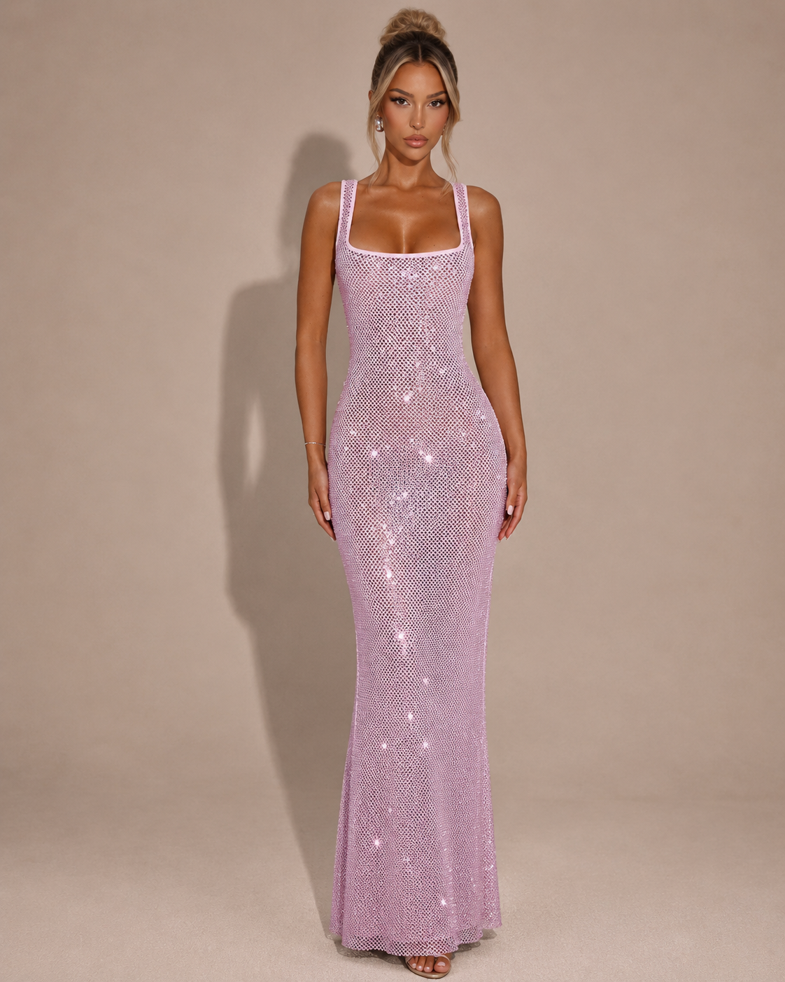 Robe Longue Moulante à Sequins et Strass Une Épaule, Preencess