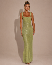 Robe Longue Moulante à Sequins et Strass Une Épaule, Preencess
