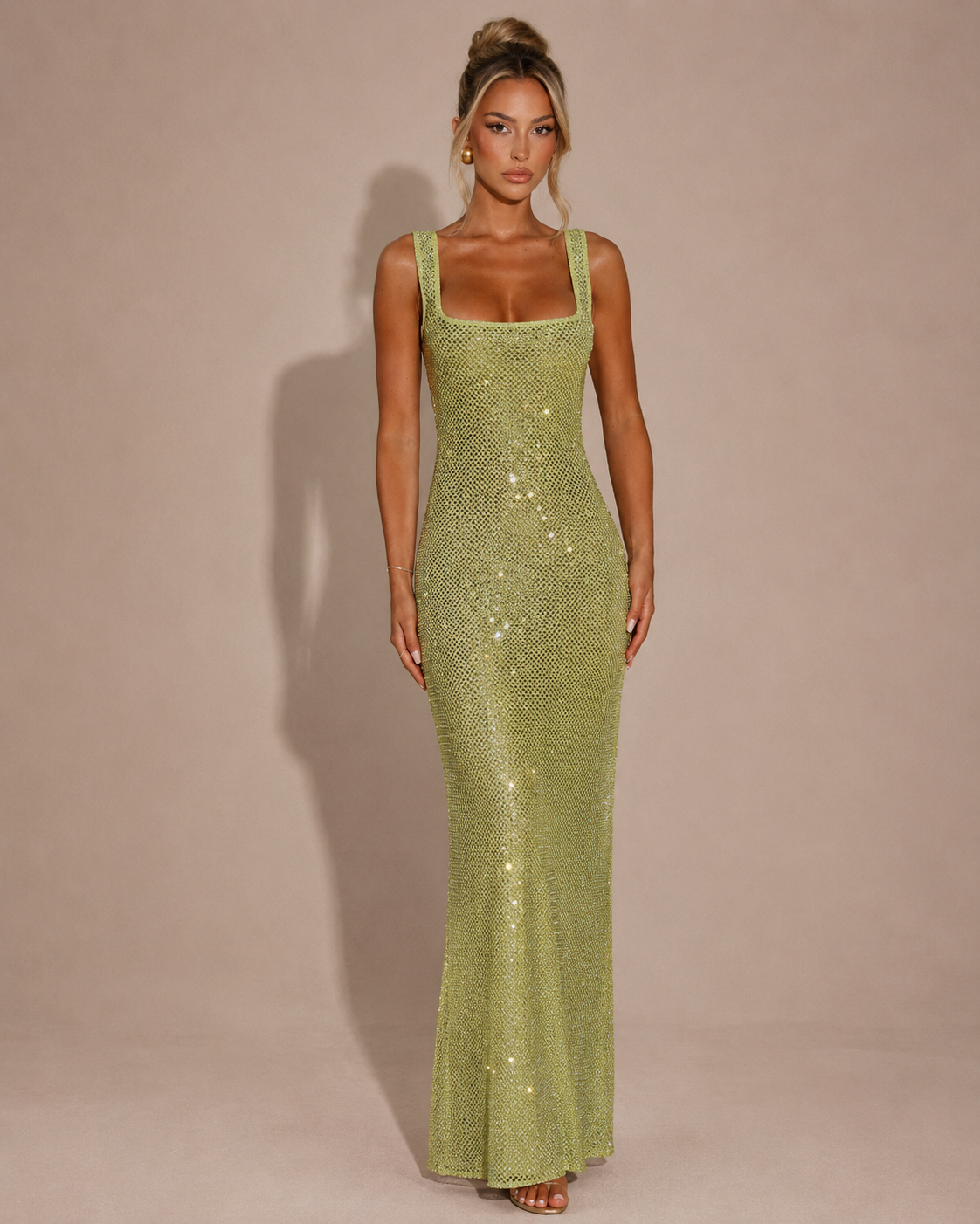 Robe Longue Moulante à Sequins et Strass Une Épaule, Preencess