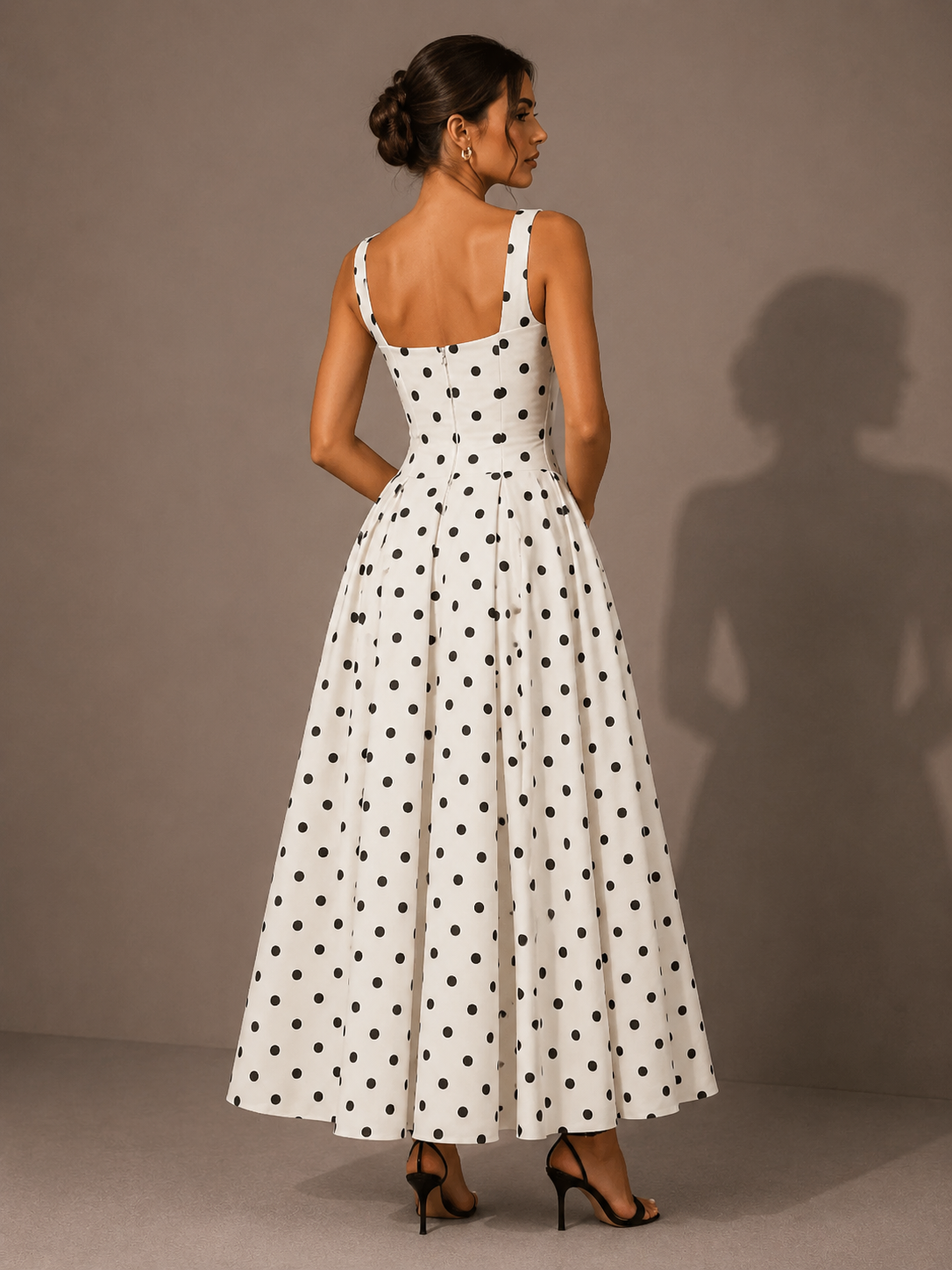 Robe Longue à Pois Rétro à Fines Bretelles, Preencess