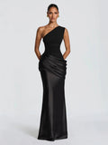 Robe Longue Sirène en Satin Une Épaule, Preencess