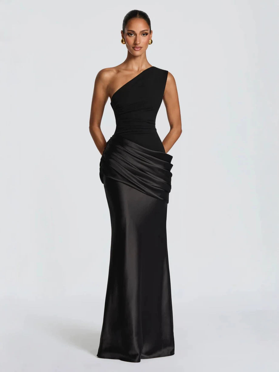 Robe Longue Sirène en Satin Une Épaule, Preencess