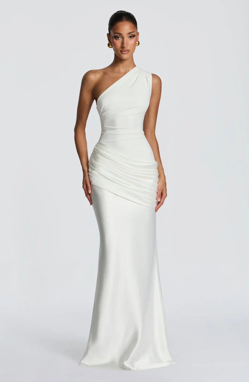 Robe Longue Sirène en Satin Une Épaule, Preencess