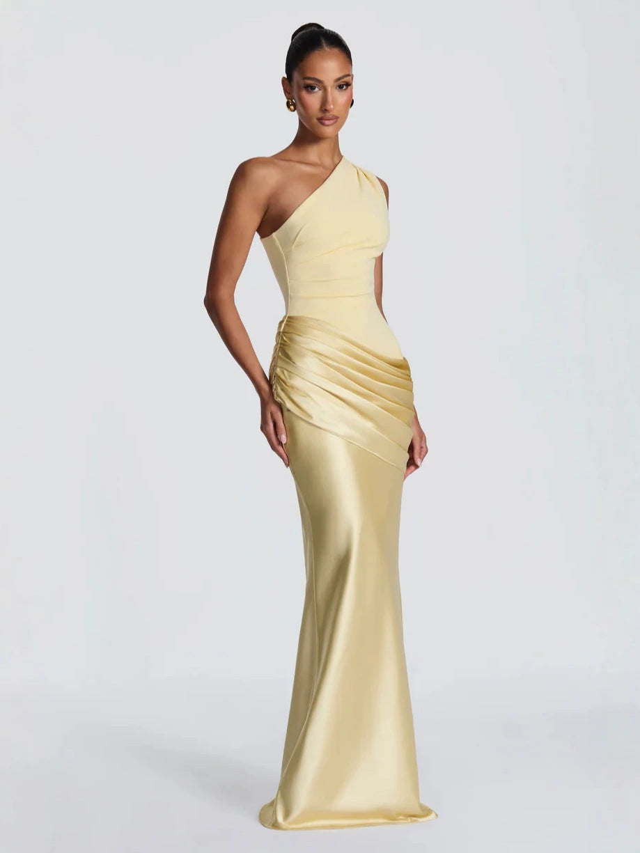 Robe Longue Sirène en Satin Une Épaule, Preencess