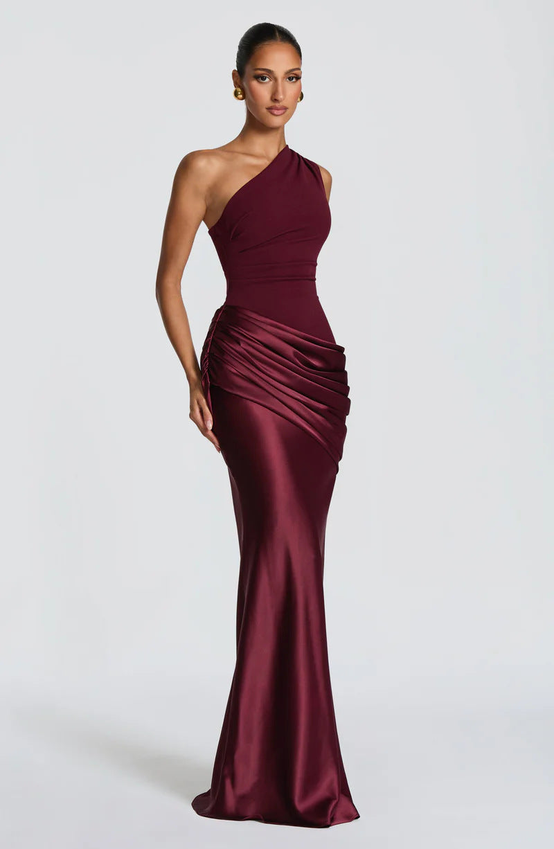 Robe Longue Sirène en Satin Une Épaule, Preencess