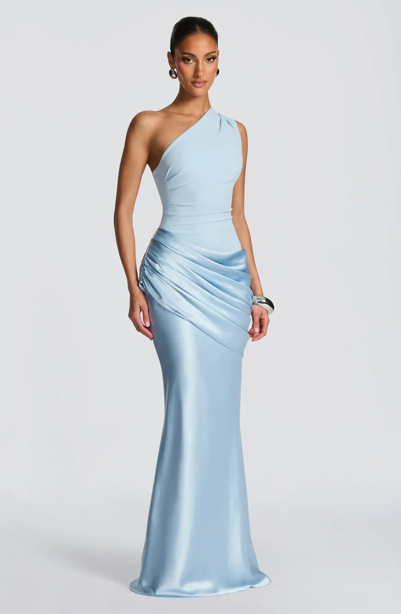 Robe Longue Sirène en Satin Une Épaule, Preencess