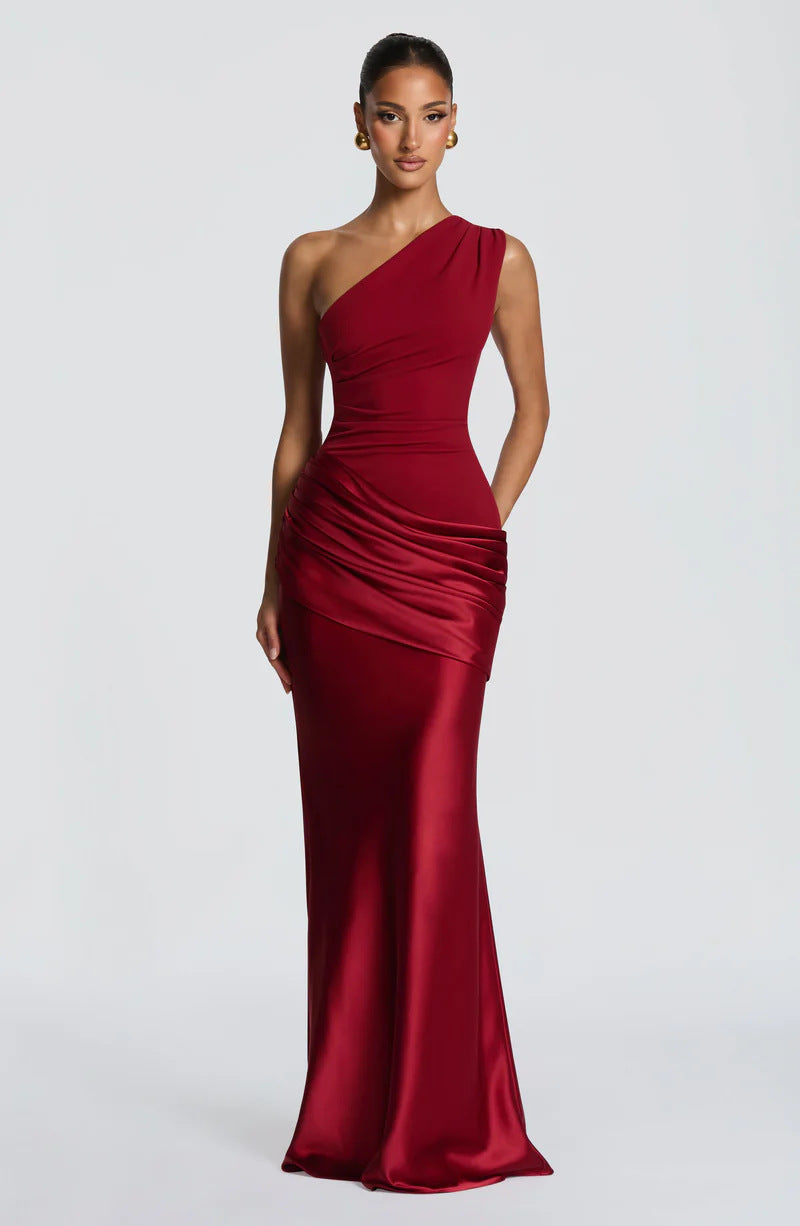 Robe Longue Sirène en Satin Une Épaule, Preencess