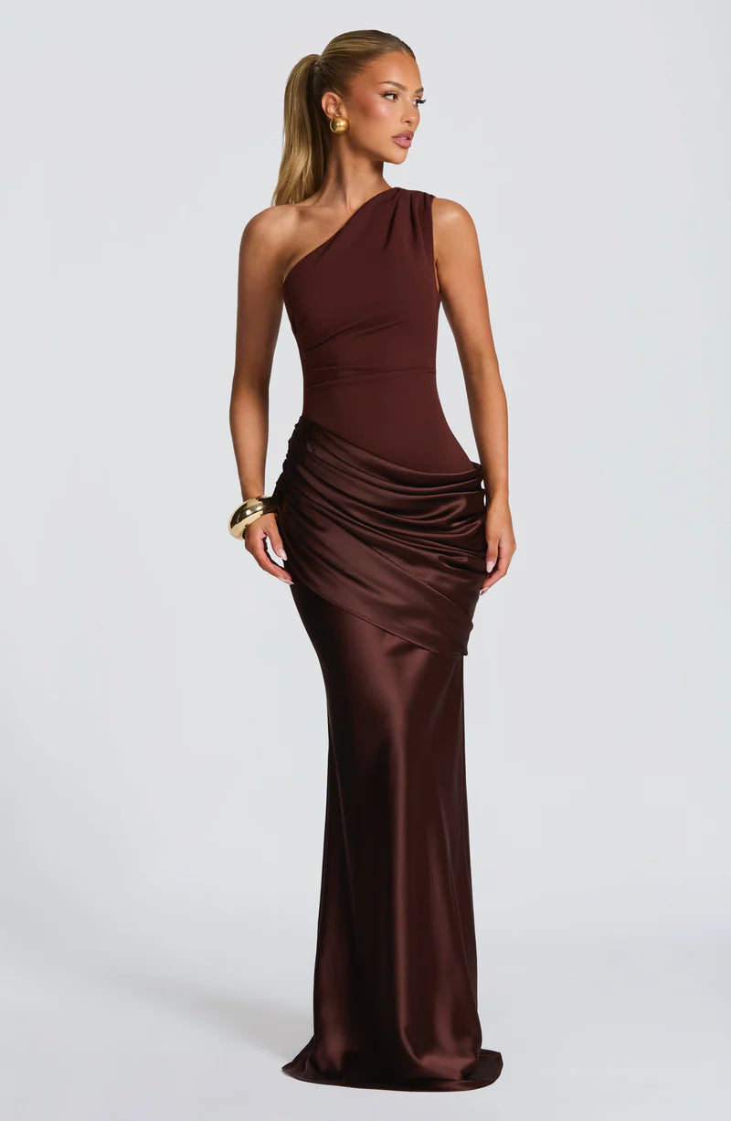 Robe Longue Sirène en Satin Une Épaule, Preencess