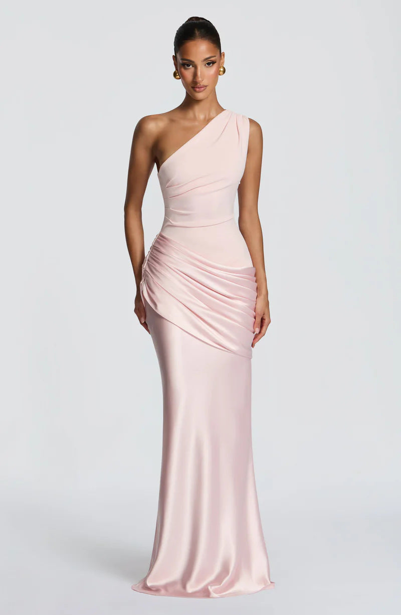 Robe Longue Sirène en Satin Une Épaule, Preencess