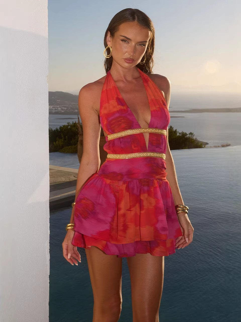Robe Mini Dos Nu Imprimée à Bretelles, Preencess
